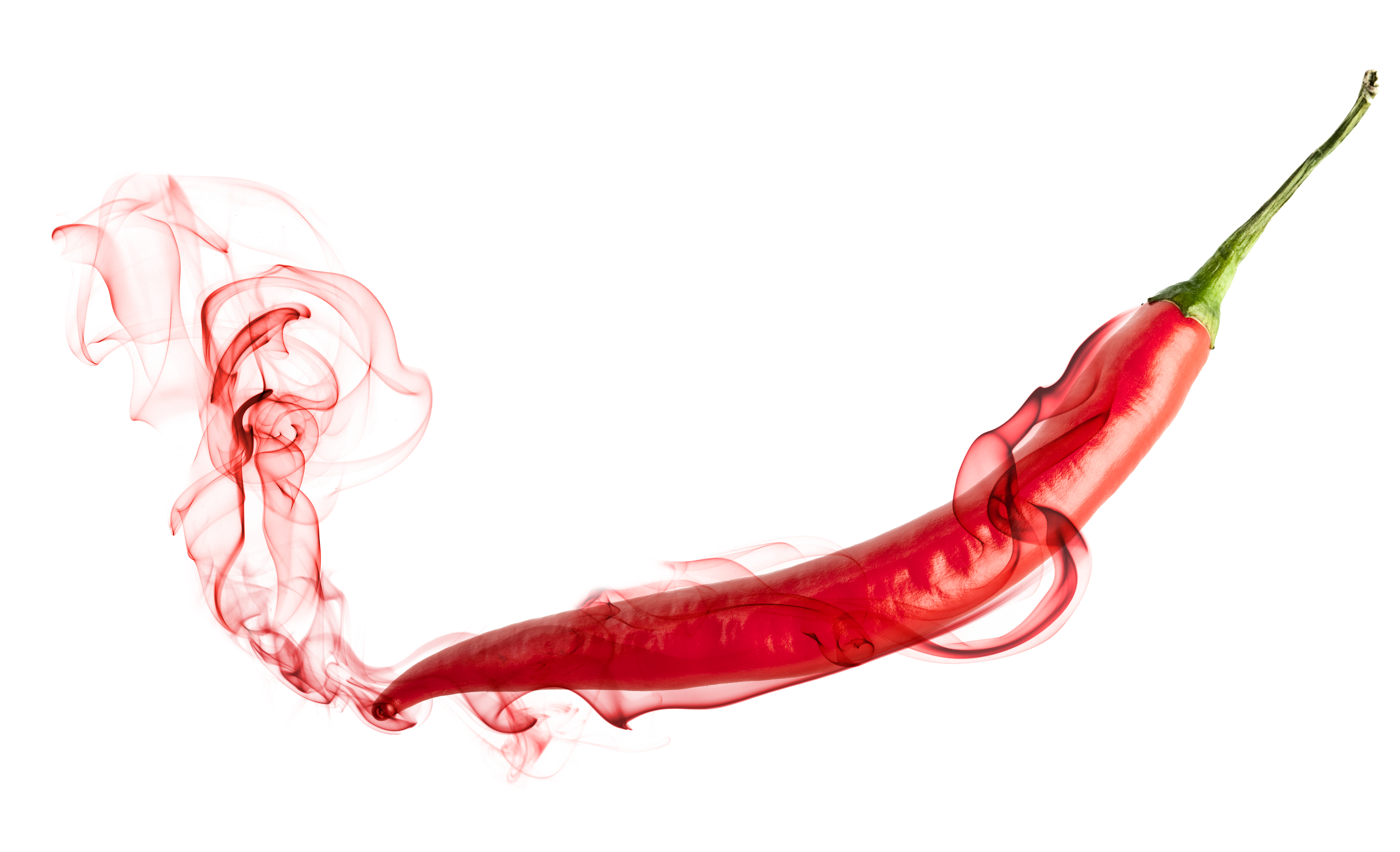 Red hot chili pepper with smoke. Isolated on white background